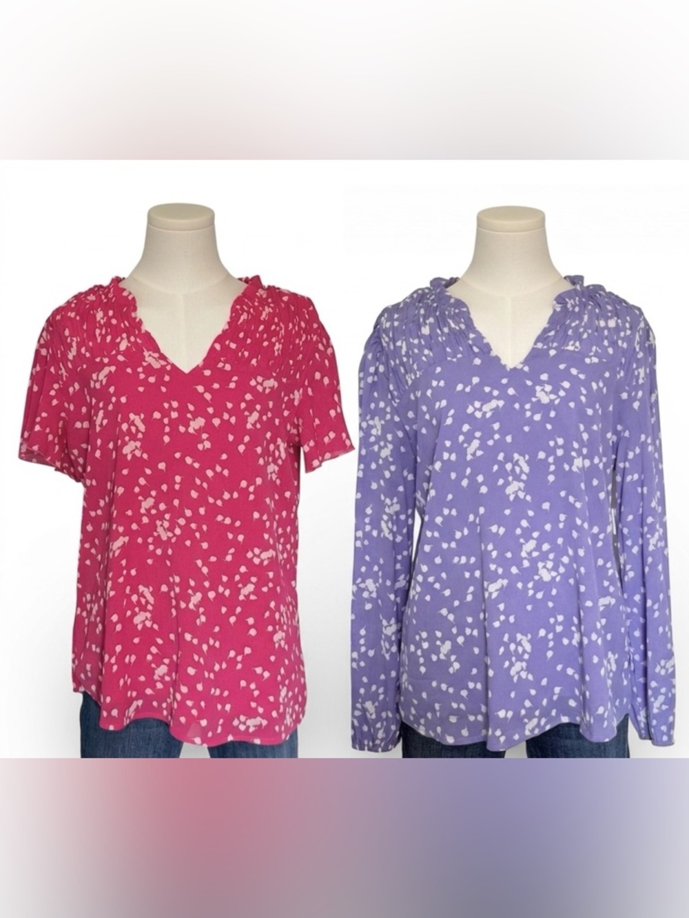 2 Blouse Bundle S Pink & Lavender Floral Split Neck Smocked Boho Top